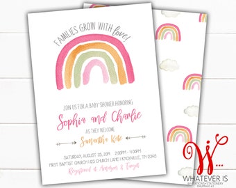 Pink Rainbow Girl Baby Shower Invitation | Pink Baby Shower | Rainbow Baby Shower | Baby Girl Pink Baby Shower Invitation | Printed Invites
