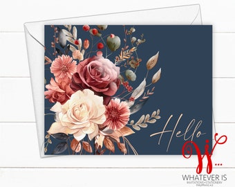 Moody Floral Greeting Card | Navy Florals Encouragement Notecard | Thinking of You Card | Greeting Card | Thank You Card | Set of 12 Cards