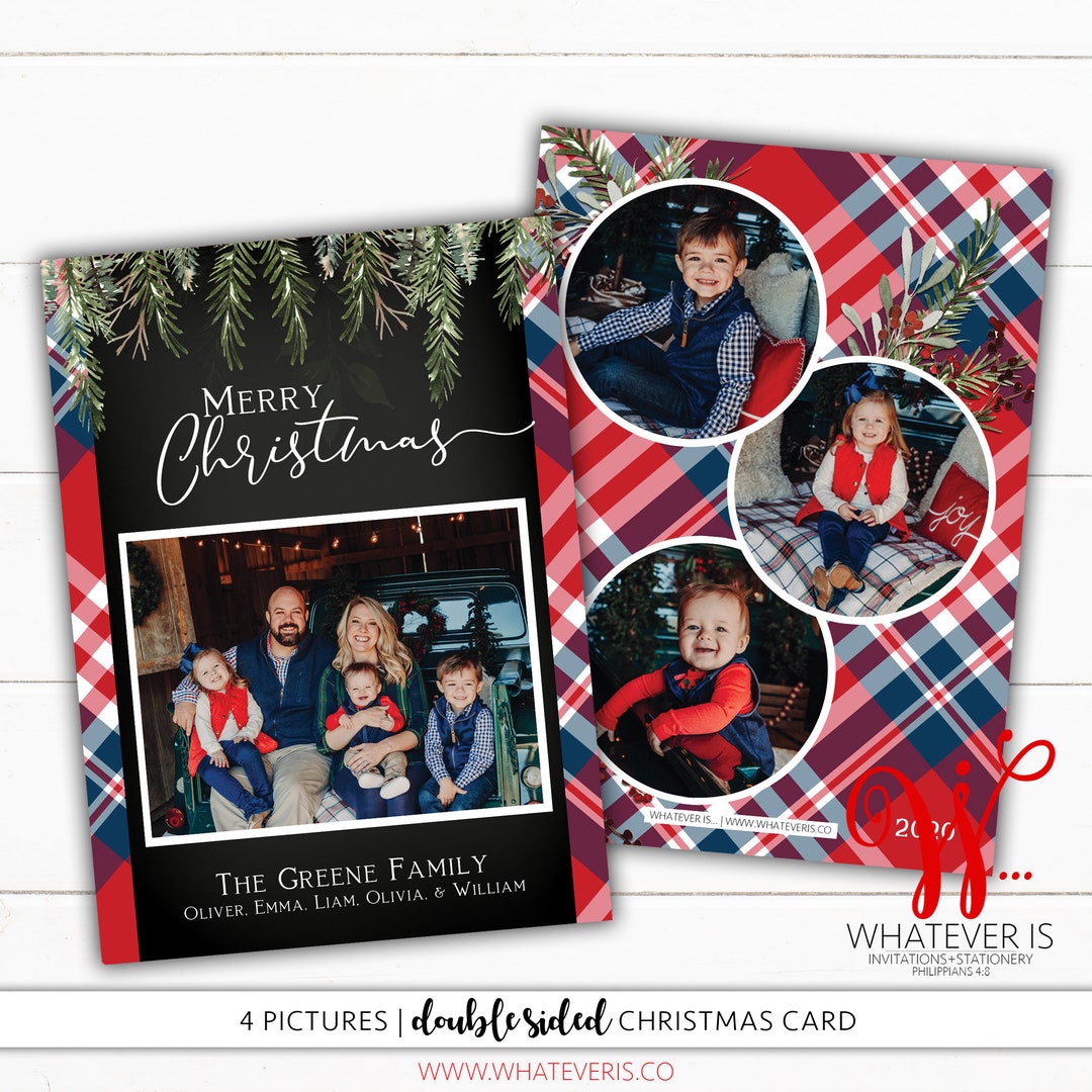 Red and Blue Plaid Christmas Card Family Picture Christmas Etsy