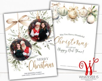 Christmas Ornament Christmas Card | Family Picture Christmas Card | Elegant Christmas Card | Simple Card | Gold and White