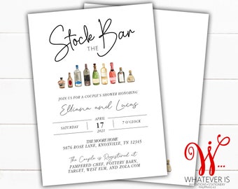 Stock the Bar Bridal Shower Invitations |  Stock the Bar Couples Shower | Booze and Barware | Wedding Shower Invitation | Engagement