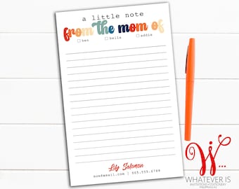 Notes From the Mom Notepad | Notepad with Kids names| School Notes | 5.5x8.5 Notepad | Custom Notepad | Personalized Stationery Gift | Retro