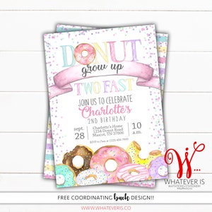 Donut Grow Up TWO Fast Birthday Invitation | Donut Grow Up Invitation | Two Sweet Birthday | Donut Second Birthday | Sweet Birthday | Sweet
