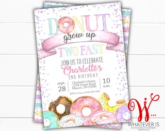 Donut Grow Up TWO Fast Birthday Invitation | Donut Grow Up Invitation | Two Sweet Birthday | Donut Second Birthday | Sweet Birthday | Sweet