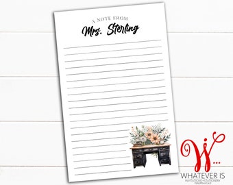 Notes From Teacher Notepad | From the Desk of Notepad | School Notes | 5.5x8.5 Notepad | Custom Notepad | Personalized Stationery Gift
