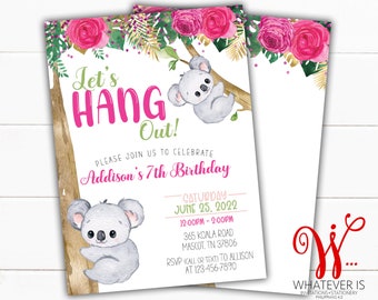 Koala Party Birthday Invitation | Koala Birthday Invitation | Floral Birthday Invitation | Bear Birthday Invitation | Girl Birthday