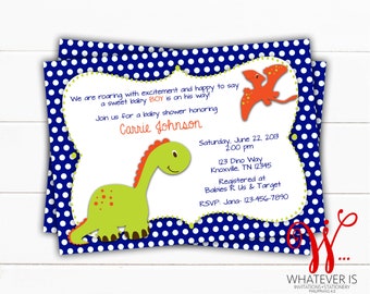 Dinosaur Baby Shower Invitation | Dino Baby Shower | Navy Dinosaur Baby Shower | Boy Baby Shower | Baby Shower Printable Invitations | Boy