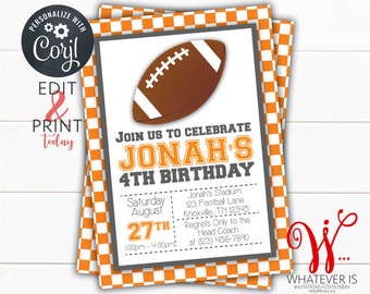 Editable Orange and White Birthday Invitation | Football Birthday Invitation | Boy Birthday Party Invitations | College Football | Printable