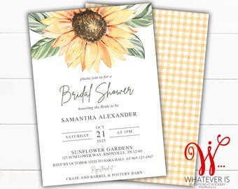 Sunflower Bridal Shower Invitations: Yellow Floral Engagement Party (JPEG Files or Prints Available)