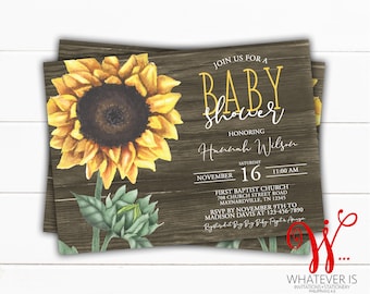 Sunflower Baby Shower Invitation | Fall Sunflower Baby Shower | Rustic Baby Shower | Fall Baby Shower Invitation | Printable Invitations