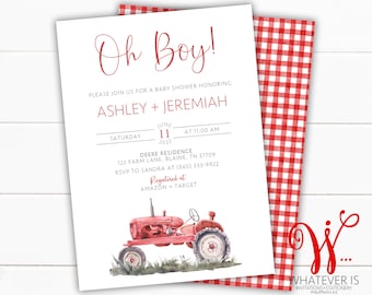 Red Tractor Baby Shower Invitation | Tractor Baby Shower | Tractor Invitation | Farm Baby Shower Invitation | Farm Baby | Oh Boy Tractor