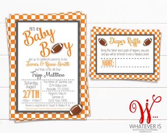 Football Baby Shower Invitation Bundle | Diaper Raffle Card | College Football Baby Shower | Tennessee Baby Shower | Volunteers | Vols Baby