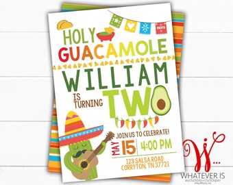 Holy Guacamole Second Birthday Invitation | Taco Birthday Invitation | 2nd Birthday | Mexican Birthday Invitation | Taco Twosday Birthday