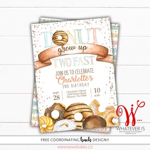 Donut Grow Up TWO Fast Birthday Invitation | Donut Grow Up Invitation | Two Sweet Birthday | Donut Second Birthday | Sweet Birthday | Sweet