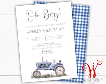 Blue Tractor Baby Shower Invitation | Tractor Baby Shower | Tractor Invitation | Farm Baby Shower Invitation | Farm Baby | Oh Boy Tractor