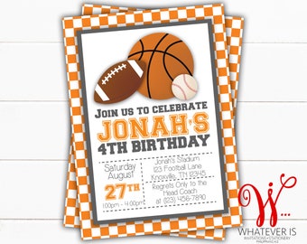 Orange and White Football Birthday Invitation | Football Birthday Party | Tennessee | Boy Birthday Party Invitation | Football