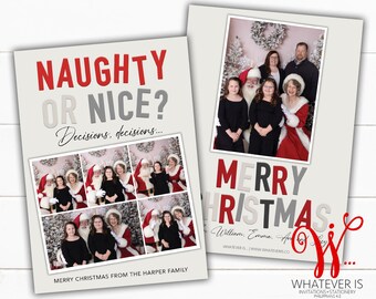 Naughty or Nice Family Picture Christmas Card: Simple Holiday Card,  (Digital File or Printed)