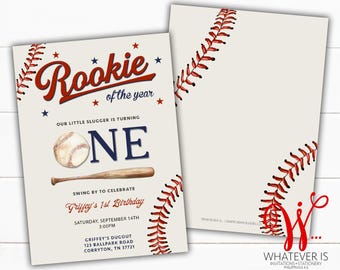 Rookie of the Year Baseball Birthday Party Printable Invitation | Little Slugger Birthday | Red and Blue