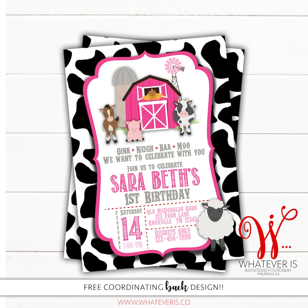 Pink Farm Animal Birthday Invitation | Barnyard Girl Birthday ...