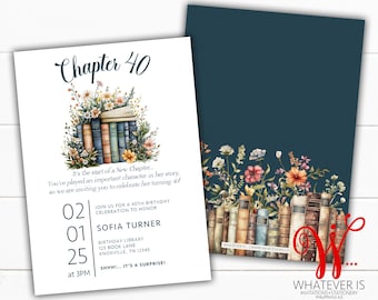 Chapter 40 Birthday Invitation | Chapter Book Birthday Party | Adult Birthday Theme | Women's Storybook Birthday Invitation | Book Birthday