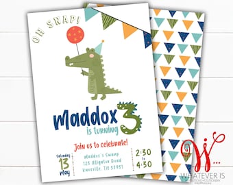 Oh Snap Alligator Birthday Party Printable Invitation | Crocodile Birthday Invite