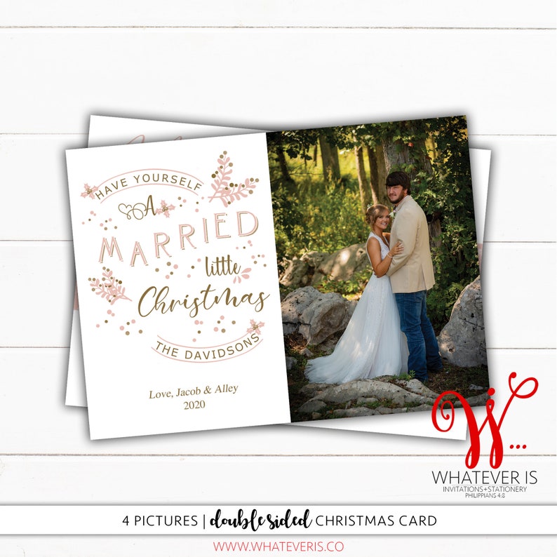 Have Yourself a Married Little Christmas Card Mr. & Mrs. Picture Christmas Card Married Christmas Card Pink and Gold Christmas Card image 1