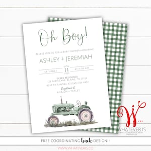 Green Tractor Baby Shower Invitation | Tractor Baby Shower | Tractor Invitation | Farm Baby Shower Invitation | Farm Baby | Oh Boy Tractor