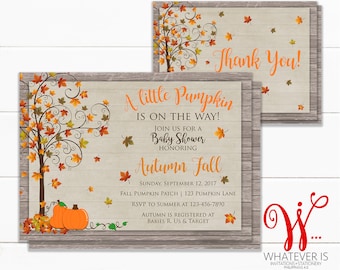 Fall Baby Shower Invitation | Little Pumpkin Baby Shower | Rustic Baby Shower | Rustic Fall Baby Shower | Fall Invitation and Thank You Card