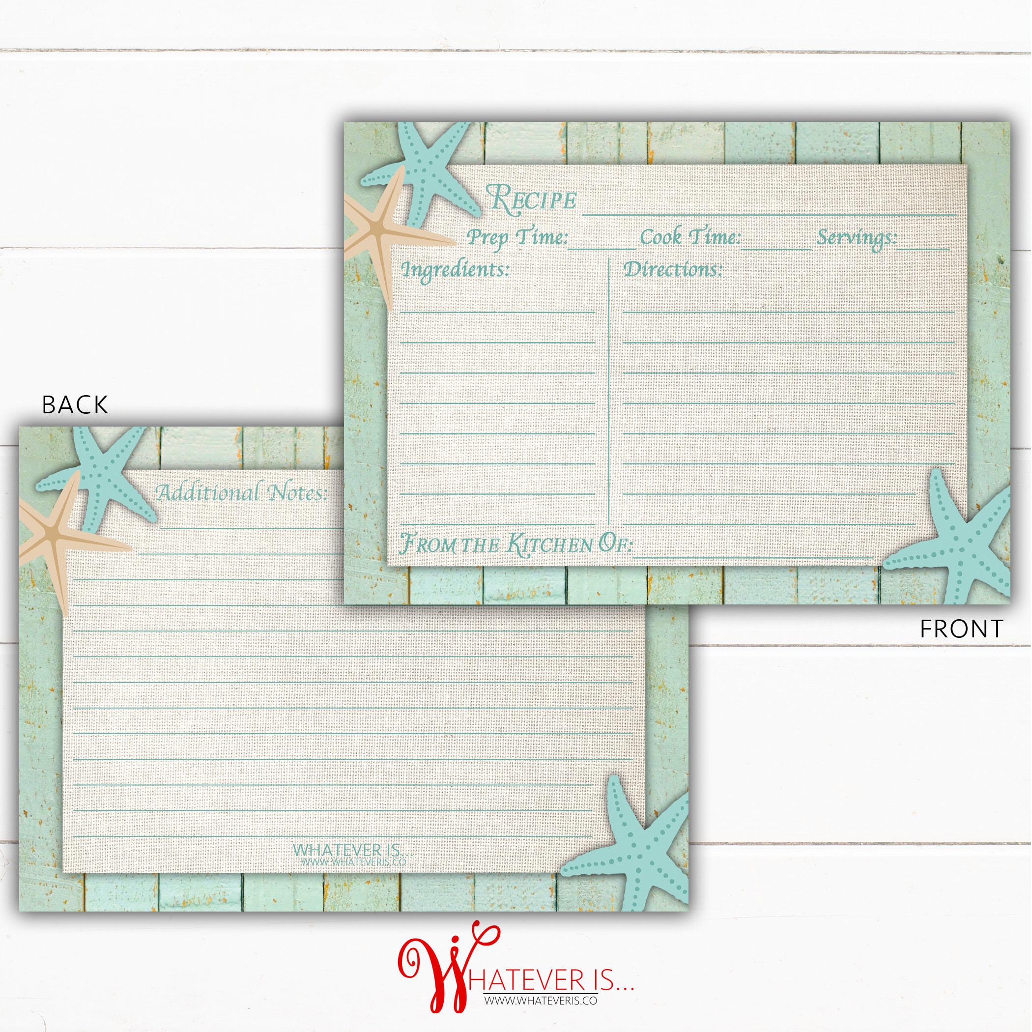 Recipe Card Fish Starfish Recipe Card | Aqua Beach Theme, Printed - Etsy