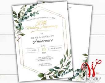 50th Anniversary Invitation | Greenery Wedding Anniversary Invite | Wedding Anniversary Printable Invitations | Anniversary Party