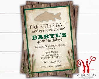 Burlap and Fishing Birthday Invitation | 40th Birthday Invitation | Fishing Invitation | Fishing Birthday | Adult Birthday | Child Birthday