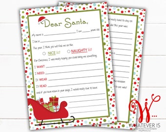 5x7 Christmas Wish List | Kid Christmas Letter to Santa | Printable Letter to Santa | Christmas Printable | Child's Letter | Gift Wish List
