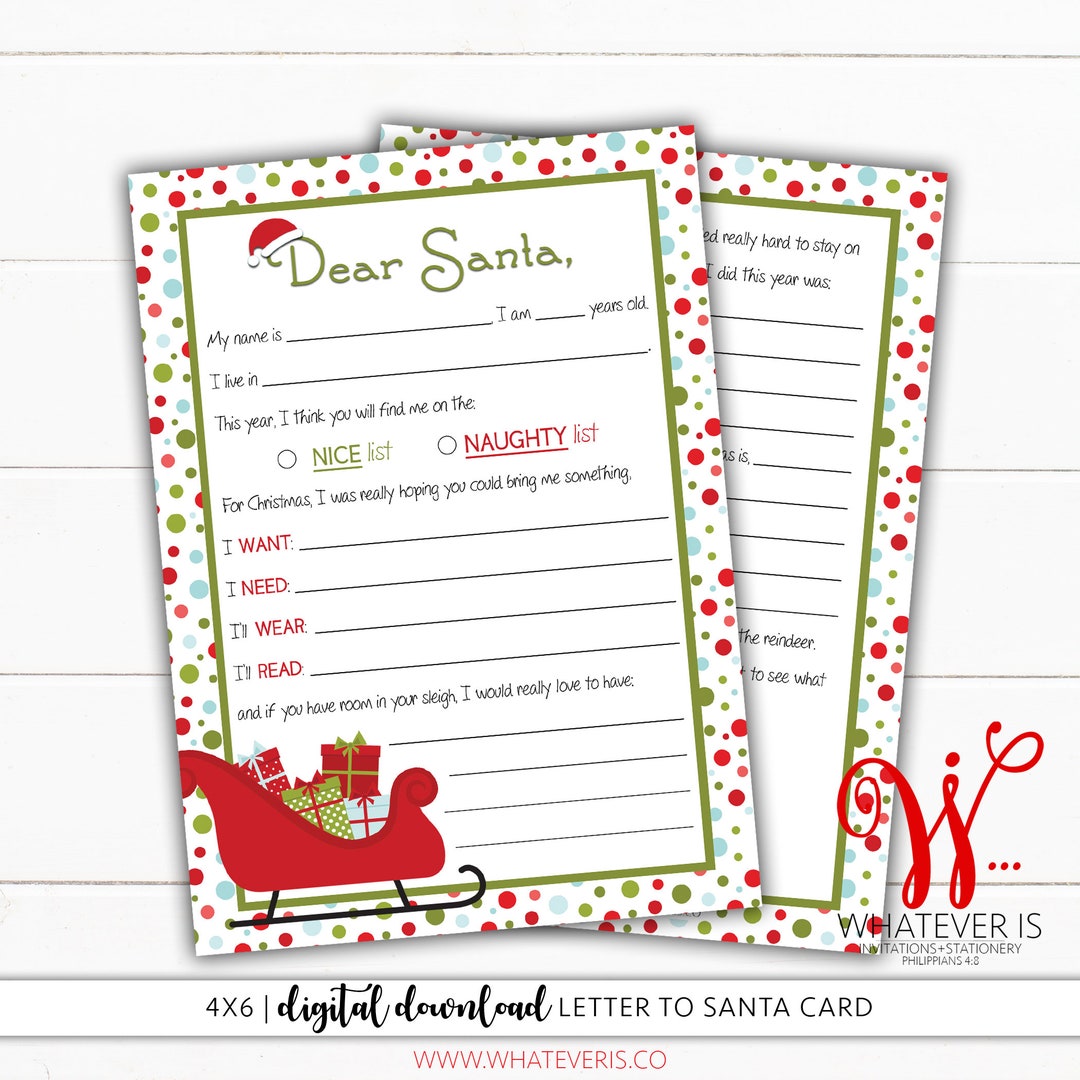 Christmas Wish List: Kid's Letter to Santa (4x6 Printable) - Etsy