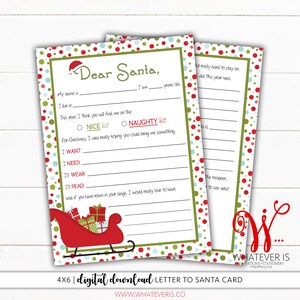 Lista de deseos navideños de 4 x 6 / Carta navideña para niños a Papá Noel / Carta imprimible para Papá Noel / Carta navideña imprimible / Carta para niños / Lista de deseos de regalos
