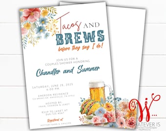 Tacos and Brews Couples Shower Invitation | Coed Wedding Shower Invite | Taco & Beer Party | Editable Brewery Fiesta Template