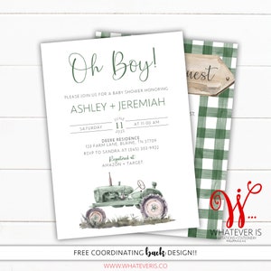 Green Tractor Baby Shower Invitation | Farm Theme (JPEG Files)