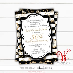 Black and Gold 50th Anniversary Invitation | Gold Anniversary | 50th Anniversary Invitations | Printed Anniversary Invitation | Anniversary