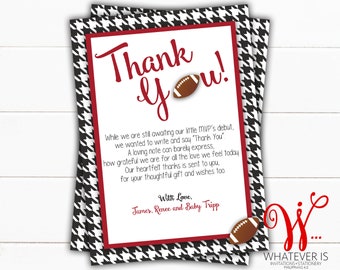 Football Baby Shower Thank You Cards | Houndstooth and Crimson Football | Boy Baby Shower Thank You Cards | Alabama Football