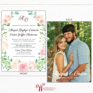 Blush Watercolor Floral Wedding Invitation Pink Floral Wedding Invitation Bohemian Floral Wedding Printable Photo Wedding Invitation image 2