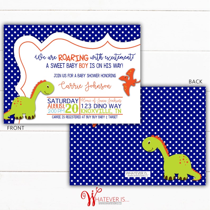 Dinosaur Baby Shower Invitation Dino Baby Shower Roar Its A Boy Boy Baby Shower Animal Baby Shower Invitations Printable Dinosaur image 2