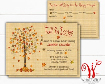 Fall In Love Bridal Shower Invitation and Recipe Card | Fall Bridal Shower | Fall Wedding | Bridal Shower Invitation | Fall Bridal Printable