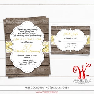 Rustic Anniversary Invitation Bundle 50th Anniversary Anniversary Invitation and Response Card RSVP Card Rustic Gold Anniversary image 1