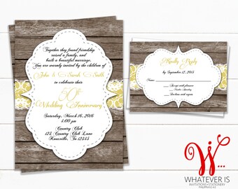 Rustic Anniversary Invitation Bundle | 50th Anniversary | Anniversary Invitation and Response Card | RSVP Card | Rustic Gold Anniversary