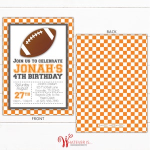 Orange and White Football Birthday Invitation Front and Back Design 
Digital or Printed