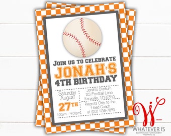 Orange & White Baseball Birthday Party Invitation | Baseball Birthday Party | Tennessee Baseball | Boy Birthday Party Invitation | Baseball