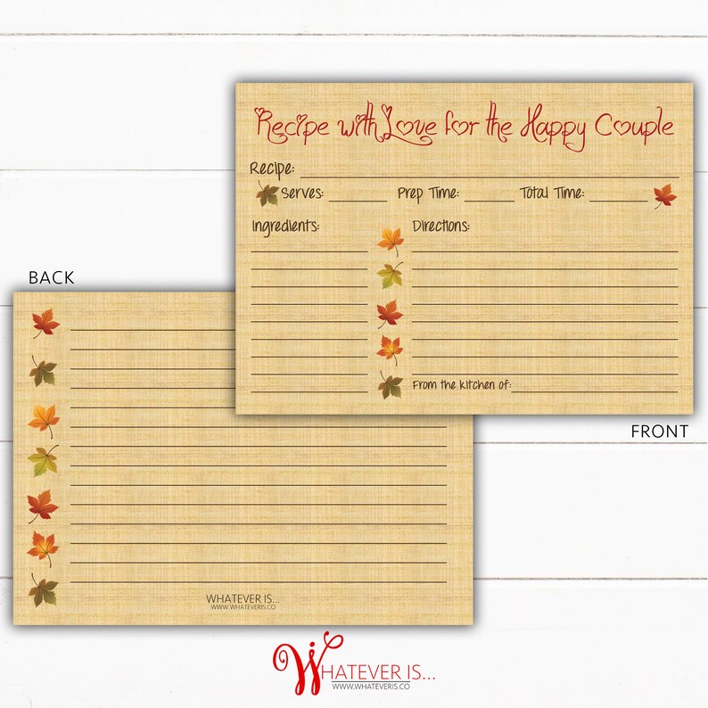 5x7 Fall In Love Recipe Card Fall in Love Themed Recipe Card Autumn Recipe Card Fall Bridal Shower Recipe Card Bridal Shower image 3