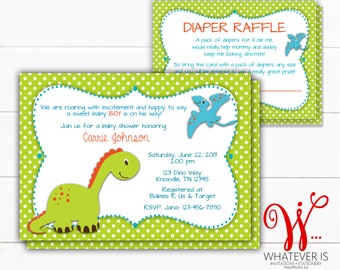 Dinosaur Baby Shower Invitation with Diaper Raffle | Dino Baby Shower Theme | Dinosaur Printable Invitations | Dinosaur Diaper Raffle | Boy