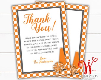 Cheerleading Baby Shower Thank You Cards | Orange and White Cheerleading | Girl Baby Shower Thank You Cards | Tennessee Cheerleading | Vols