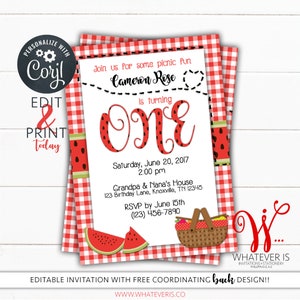 EDITABLE Watermelon Picnic Birthday Printable Invitation | Picnic Birthday Party Invitation | Watermelon Birthday Party Invitation | Ants