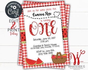 EDITABLE Watermelon Picnic Birthday Printable Invitation | Picnic Birthday Party Invitation | Watermelon Birthday Party Invitation | Ants